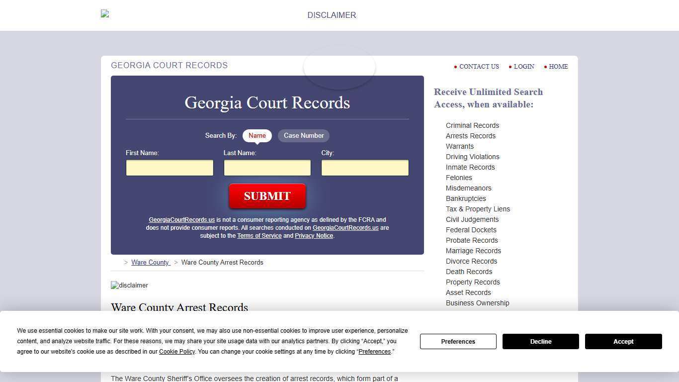 Ware County Arrest Records | GeorgiaCourtRecords.us